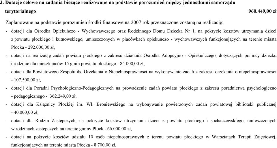 pokrycie kosztów utrzymania dzieci z powiatu płockiego i kutnowskiego, umieszczonych w placówkach opiekuńczo - wychowawczych funkcjonujących na terenie miasta Płocka - 292.