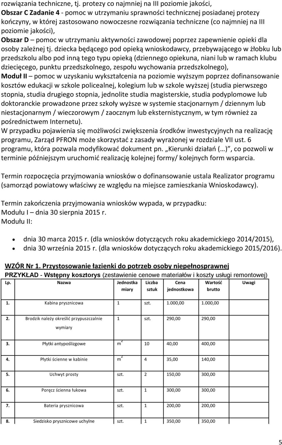 najmniej na III poziomie jakości), Obszar D pomoc w utrzymaniu aktywności zawodowej poprzez zapewnienie opieki dla osoby zależnej tj.