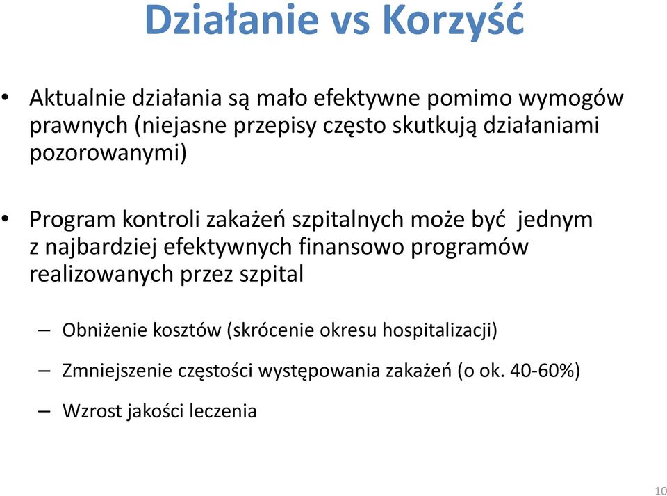 z najbardziej efektywnych finansowo programów realizowanych przez szpital Obniżenie kosztów (skrócenie