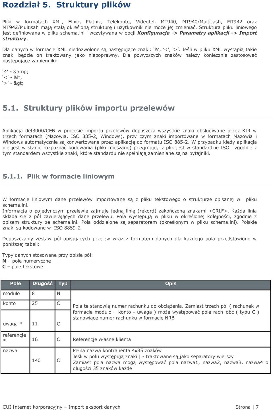 Struktura pliku liniowego jest definiowana w pliku schema.ini i wczytywana w opcji Konfiguracja -> Parametry aplikacji -> Import struktury.