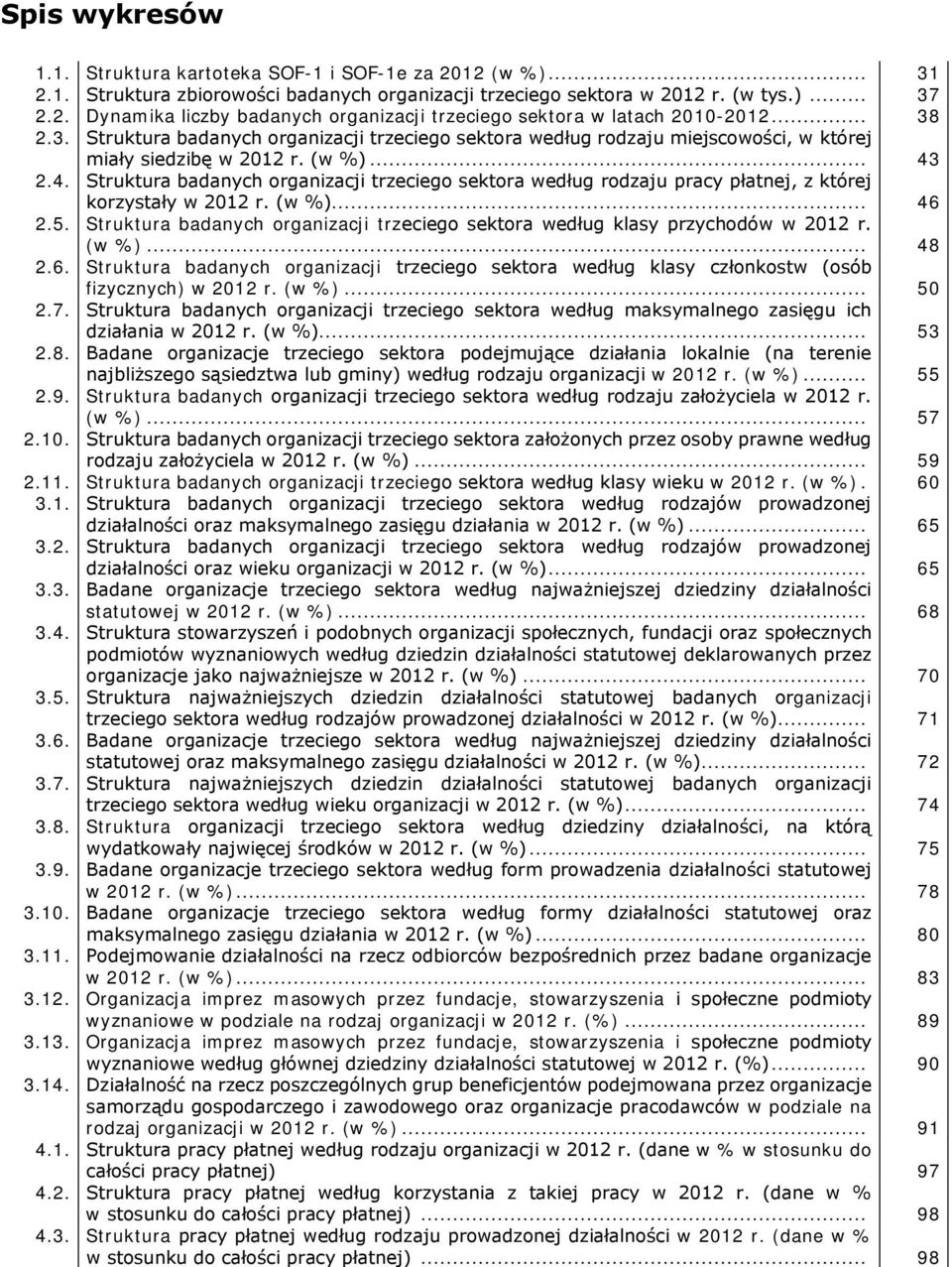 2.4. Struktura badanych organizacji trzeciego sektora według rodzaju pracy płatnej, z której korzystały w 2012 r. (w %)... 46 2.5.