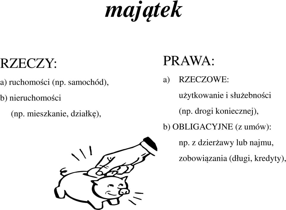 mieszkanie, działkę), PRAWA: a) RZECZOWE: użytkowanie i