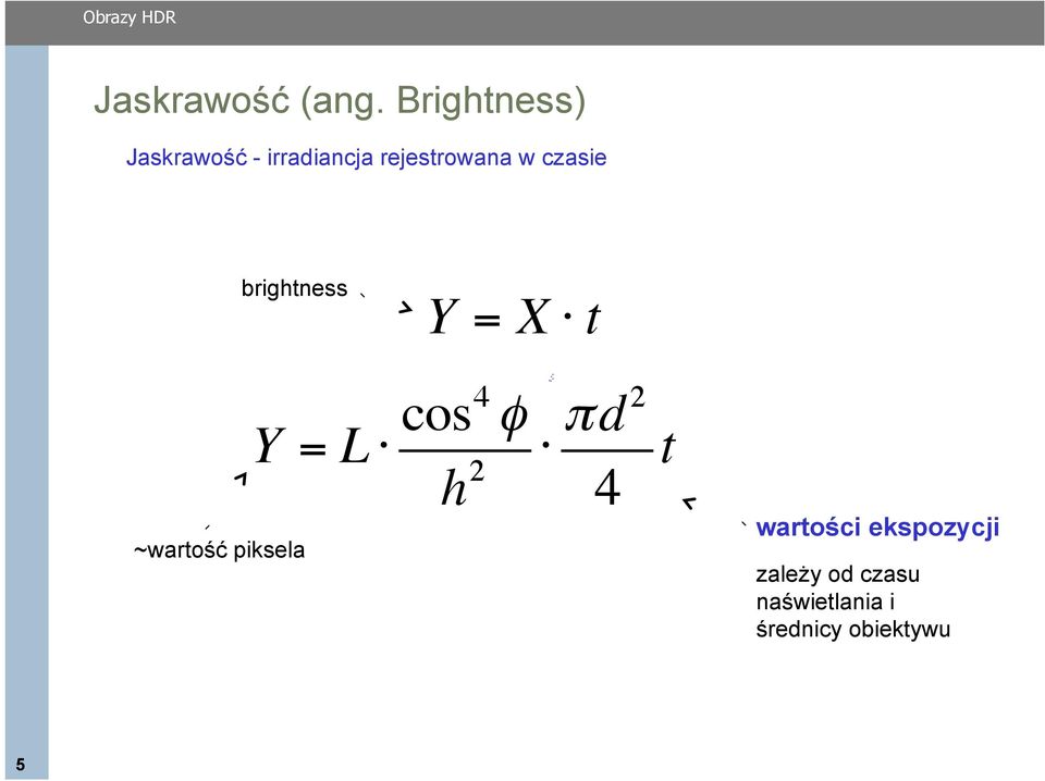 czasie brightness Y = X t ~wartość piksela Y = L