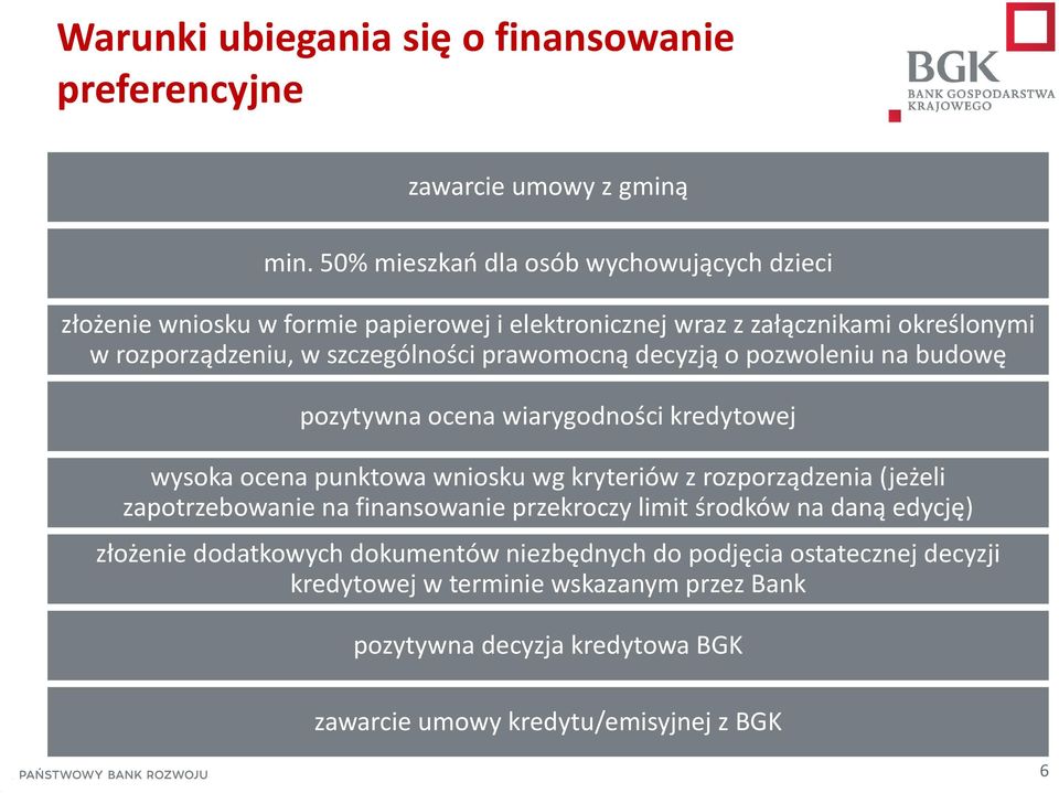 prawomocną decyzją o pozwoleniu na budowę pozytywna ocena wiarygodności kredytowej wysoka ocena punktowa wniosku wg kryteriów z rozporządzenia (jeżeli