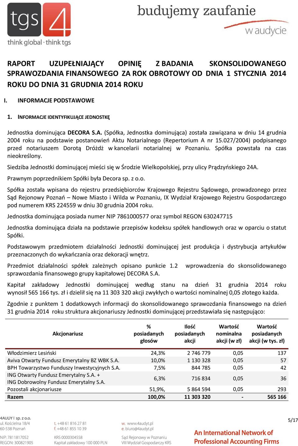 027/2004) podpisanego przed notariuszem Dorotą Dróżdż w kancelarii notarialnej w Poznaniu. Spółka powstała na czas nieokreślony.