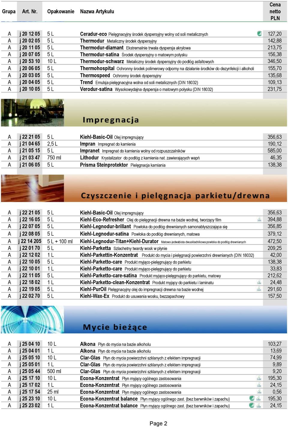 asfaltowych 346,50 A j 20 06 05 5 L Thermohospital Ochronny środek polimerowy odporny na działanie środków do dezynfekcji i alkoholi 155,70 A j 20 03 05 5 L Thermospeed Ochronny środek dyspersyjny