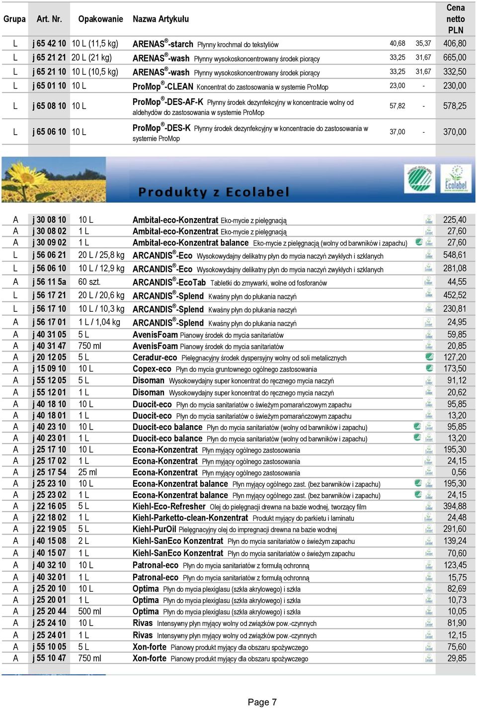 10 L ProMop -DES-AF-K Płynny środek dezynfekcyjny w koncentracie wolny od aldehydów do zastosowania w systemie ProMop 57,82-578,25 L j 65 06 10 10 L ProMop -DES-K Płynny środek dezynfekcyjny w