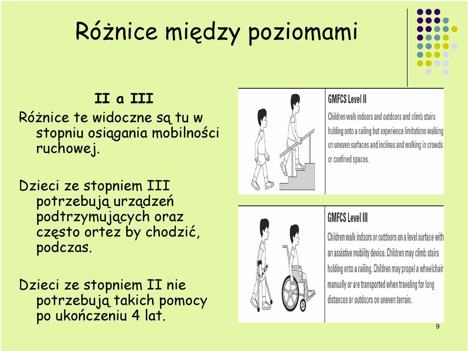 Dzieci ze stopniem III potrzebują urządzeń podtrzymujących oraz