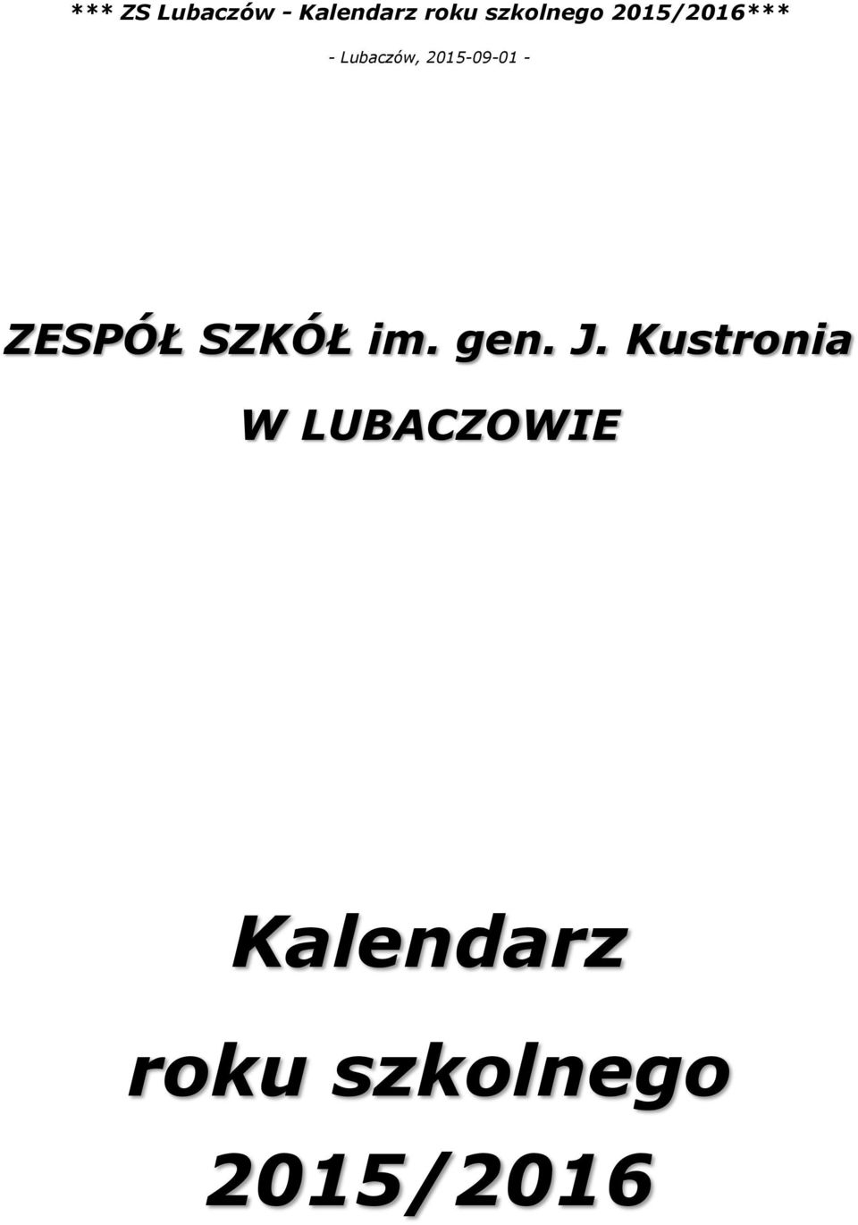 LUBACZOWIE Kalendarz