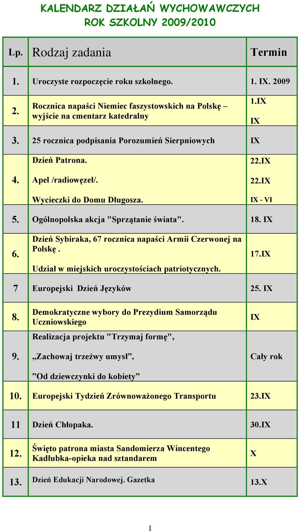 Dzień Sybiraka, 67 rocznica napaści Armii Czerwonej na Polskę. 17.IX 7 Europejski Dzień Języków 25. IX 8. 9.