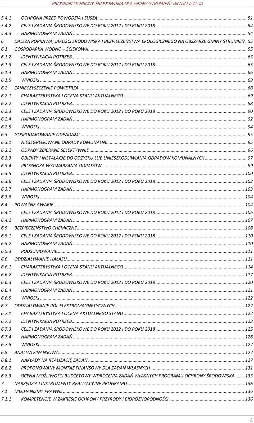 .. 65 6.1.4 HARMONOGRAM ZADAO... 66 6.1.5 WNIOSKI... 68 6.2 ZANIECZYSZCZENIE POWIETRZA... 68 6.2.1 CHARAKTERYSTYKA I OCENA STANU AKTUALNEGO... 69 6.2.2 IDENTYFIKACJA POTRZEB... 88 6.2.3 CELE I ZADANIA ŚRODOWISKOWE DO ROKU 2012 I DO ROKU 2018.