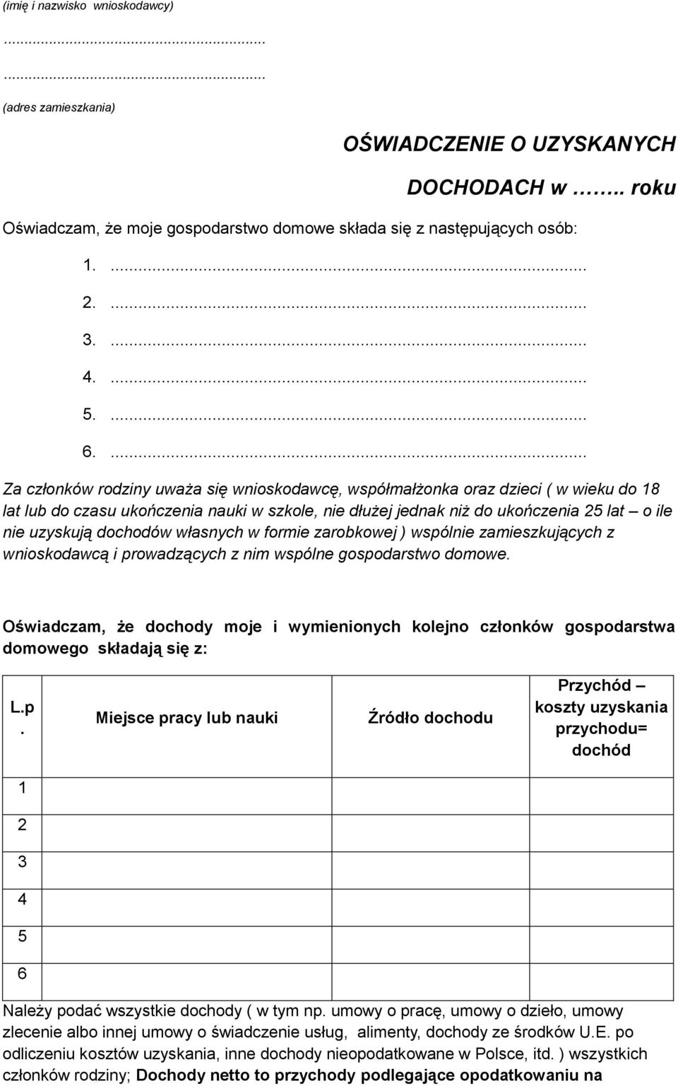 ... Za członków rodziny uważa się wnioskodawcę, współmałżonka oraz dzieci ( w wieku do 18 lat lub do czasu ukończenia nauki w szkole, nie dłużej jednak niż do ukończenia 25 lat o ile nie uzyskują