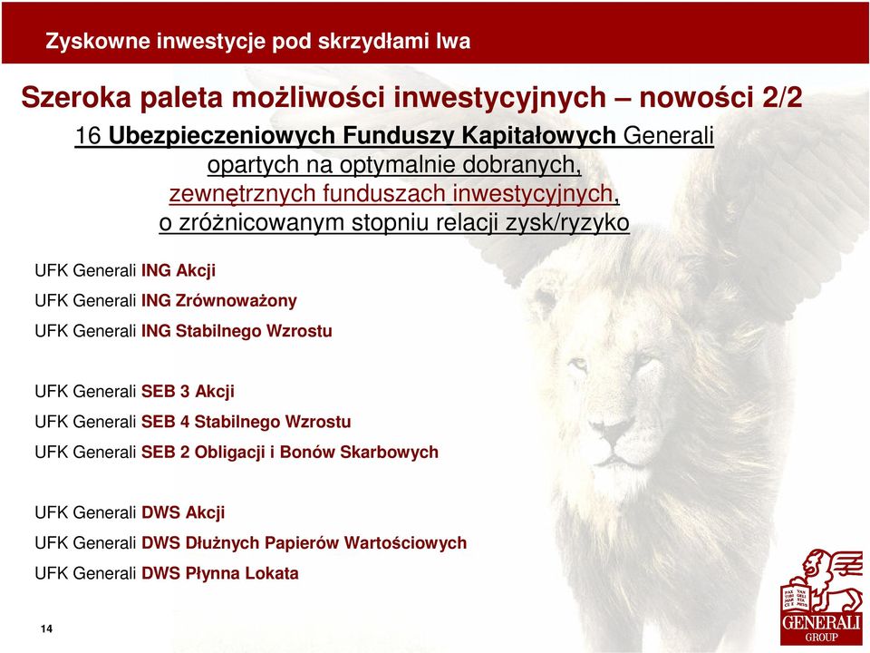 ING Zrównoważony UFK Generali ING Stabilnego Wzrostu UFK Generali SEB 3 Akcji UFK Generali SEB 4 Stabilnego Wzrostu UFK Generali