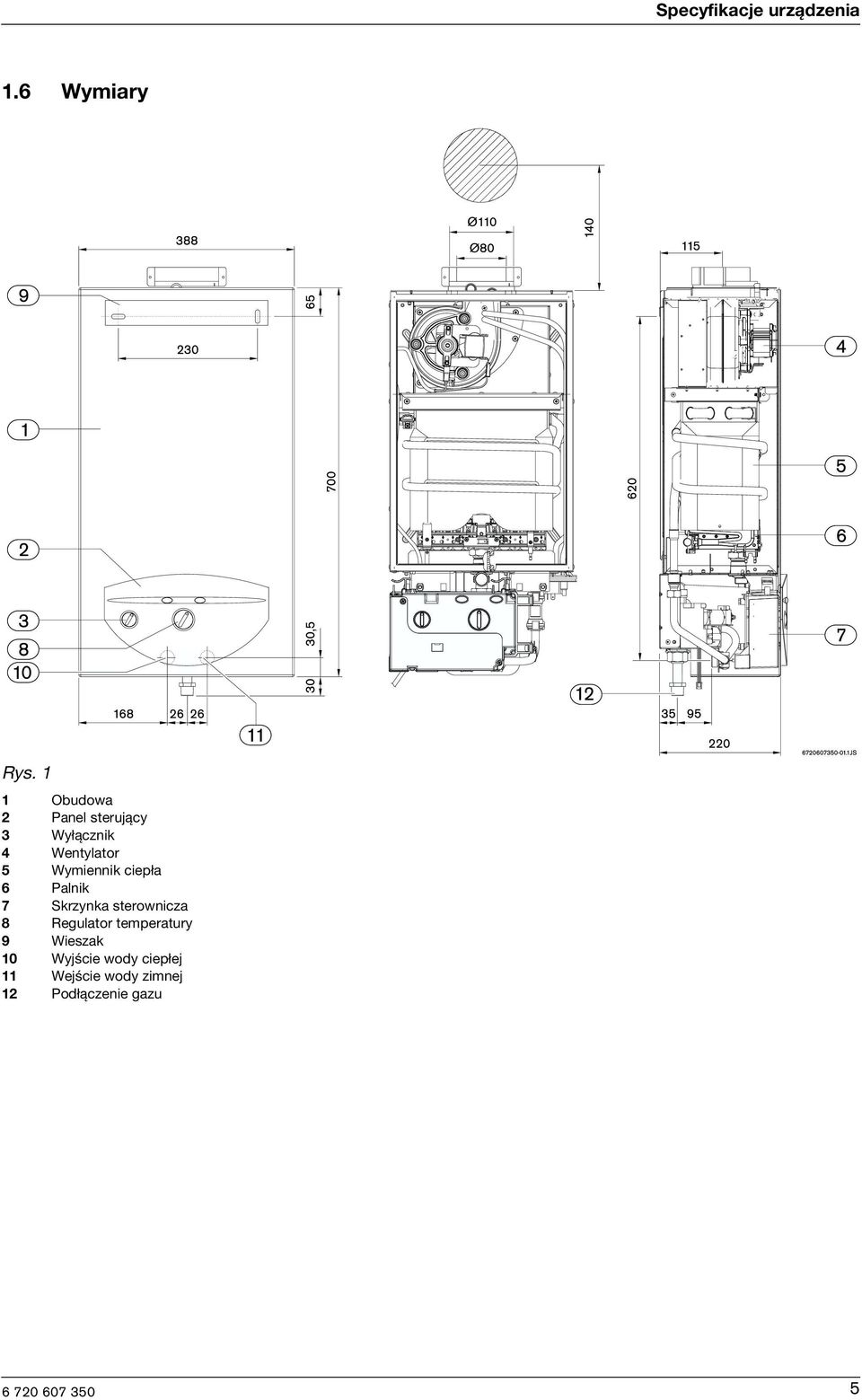 Wymennk cepła 6 Palnk 7 Skrzynka sterowncza 8 Regulator