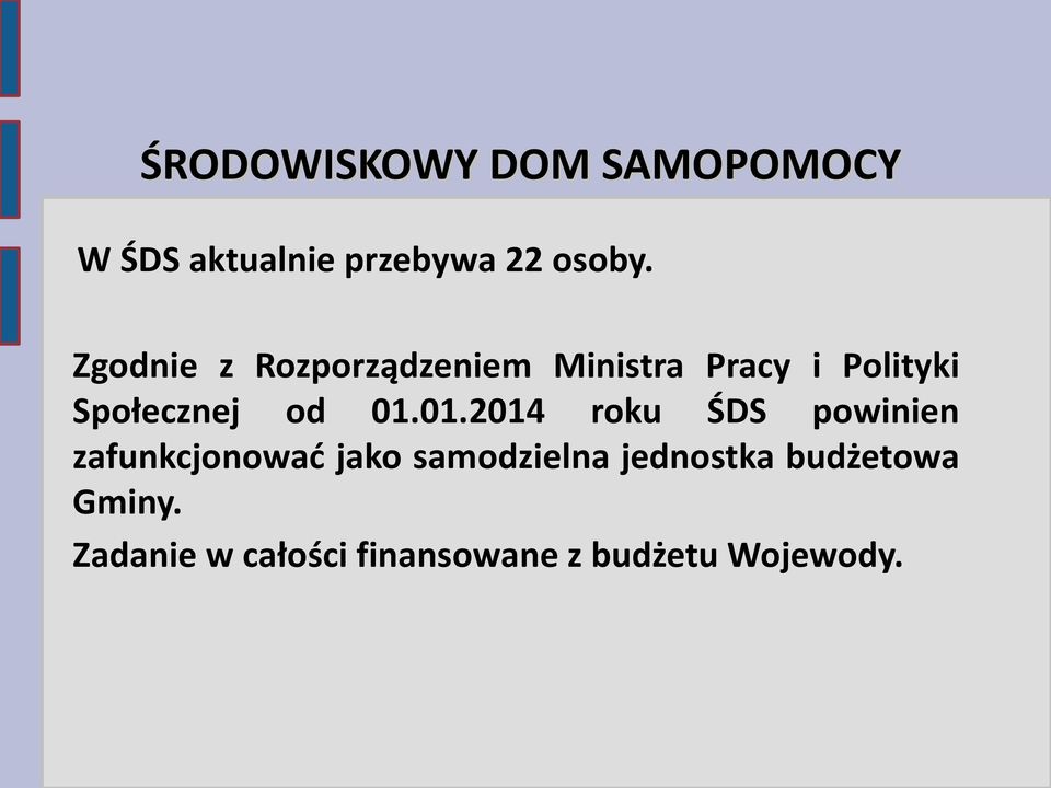 01.01.2014 roku ŚDS powinien zafunkcjonować jako samodzielna