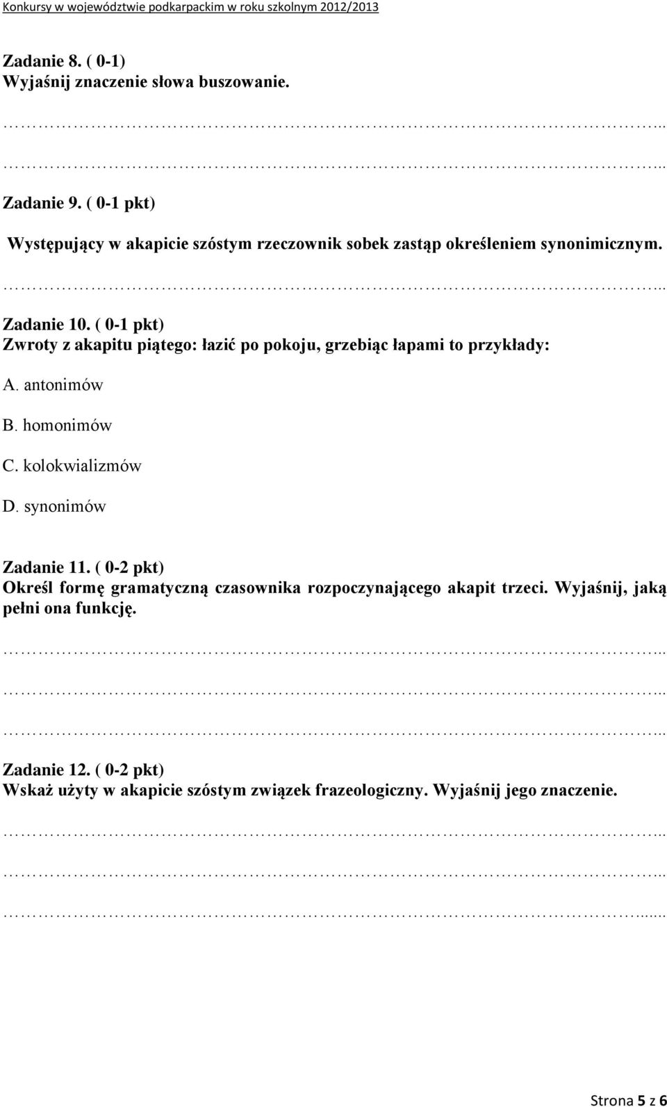 Konkurs Polonistyczny Dla Uczniow Szkol Gimnazjalnych Etap