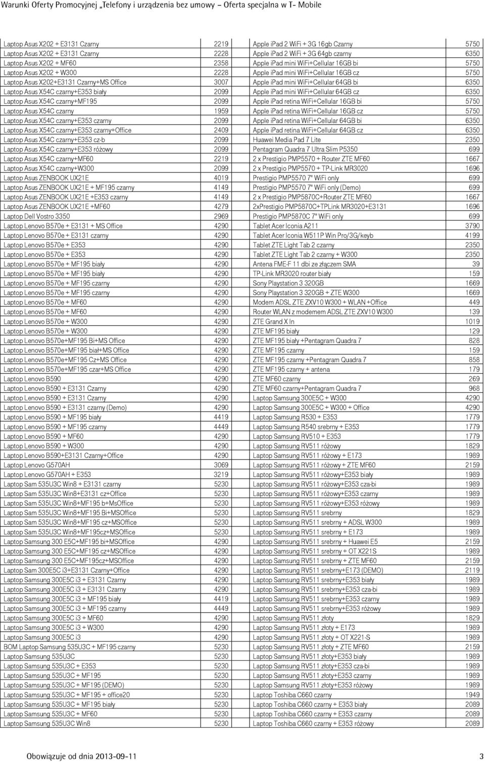 X54C czarny+e353 biały 2099 Apple ipad mini WiFi+Cellular 64GB cz 6350 Laptop Asus X54C czarny+mf195 2099 Apple ipad retina WiFi+Cellular 16GB bi 5750 Laptop Asus X54C czarny 1959 Apple ipad retina