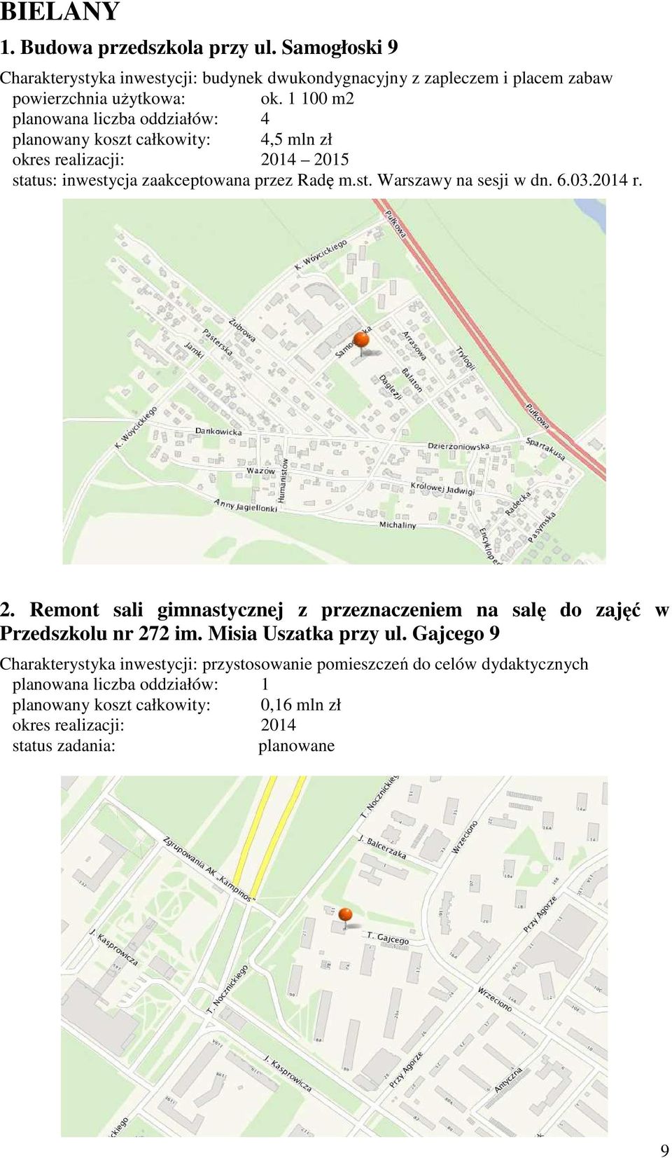 1 100 m2 planowana liczba oddziałów: 4 planowany koszt całkowity: 4,5 mln zł okres realizacji: 2014 2015 2.