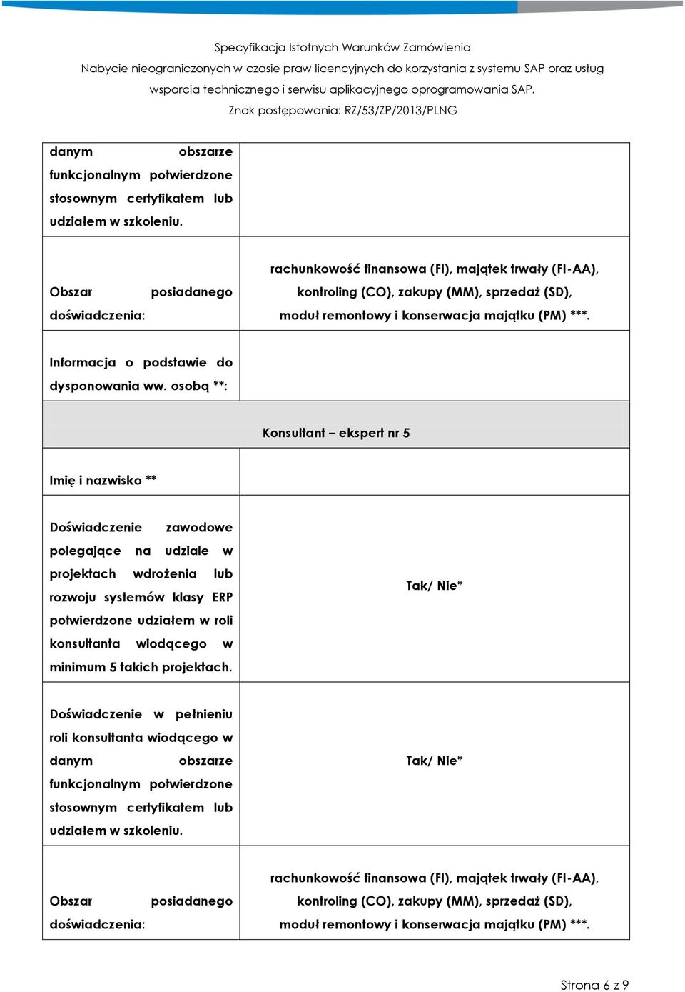 Konsultant ekspert nr 5 Doświadczenie zawodowe