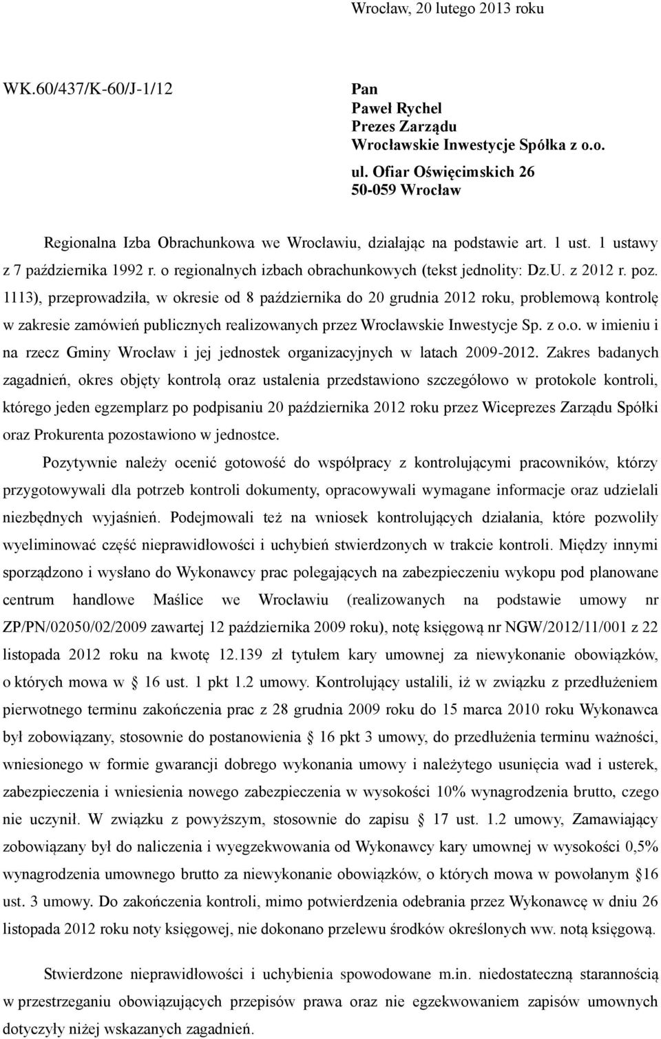 o regionalnych izbach obrachunkowych (tekst jednolity: Dz.U. z 2012 r. poz.