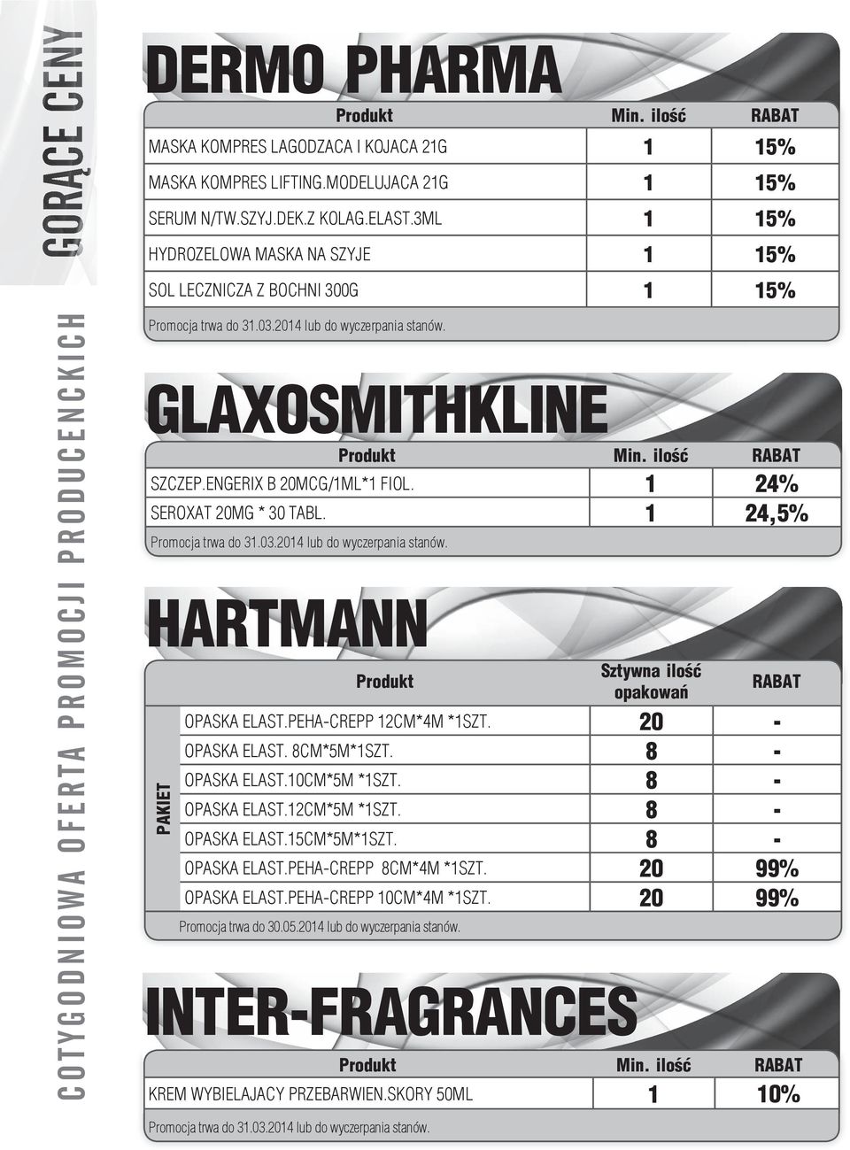 ENGERIX B 20MCG/1ML*1 FIOL. SEROXAT 20MG * 30 TABL. HARTMANN Produkt OPASKA ELAST.PEHA-CREPP 12CM*4M *1SZT. OPASKA ELAST. 8CM*5M*1SZT.