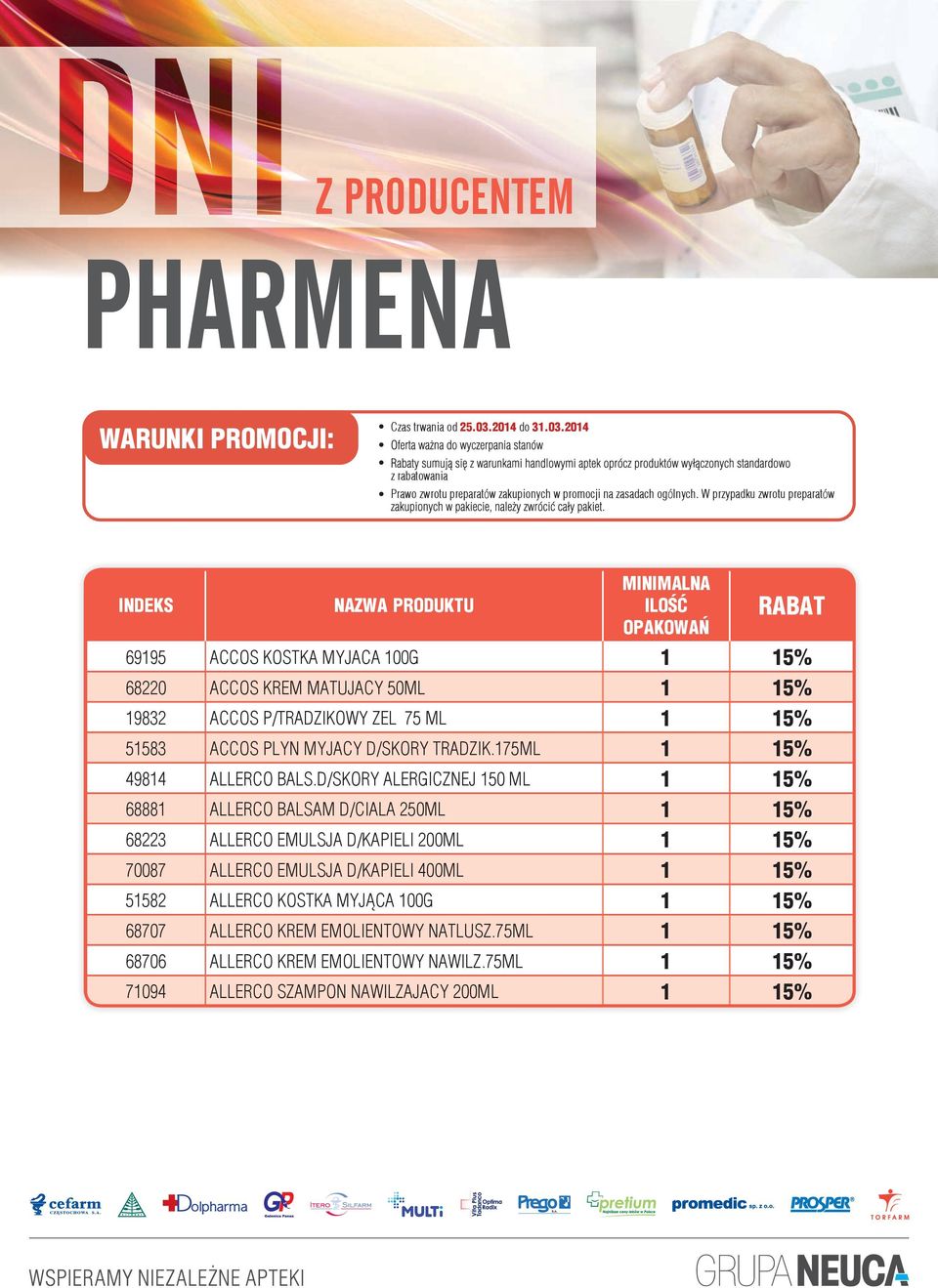 D/SKORY ALERGICZNEJ 150 ML 1 68881 ALLERCO BALSAM D/CIALA 250ML 1 68223 ALLERCO EMULSJA D/KAPIELI 200ML 1 70087 ALLERCO EMULSJA