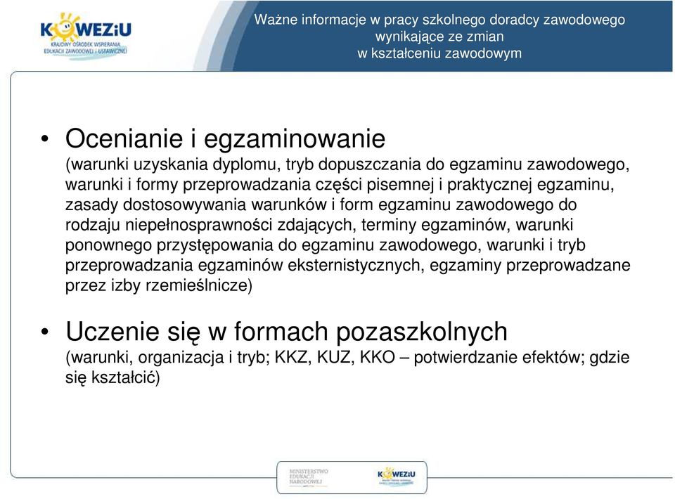 do rodzaju niepełnosprawności zdających, terminy egzaminów, warunki ponownego przystępowania do egzaminu zawodowego, warunki i tryb przeprowadzania egzaminów