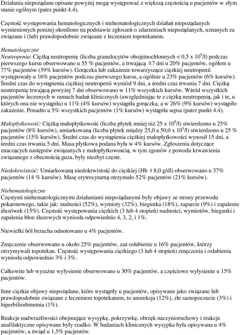 prawdopodobnie związane z leczeniem topotekanem.
