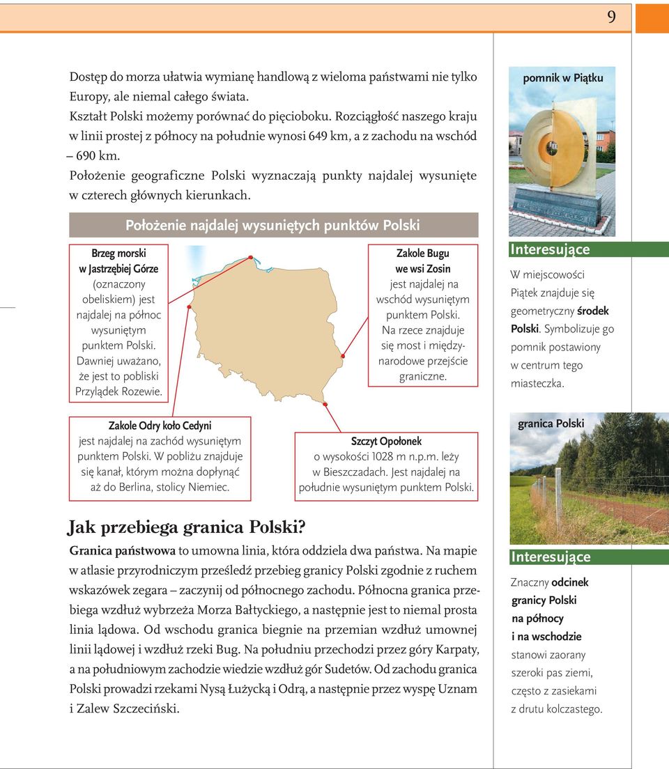 Położenie geograficzne Polski wyznaczają punkty najdalej wysunięte w czterech głównych kierunkach.