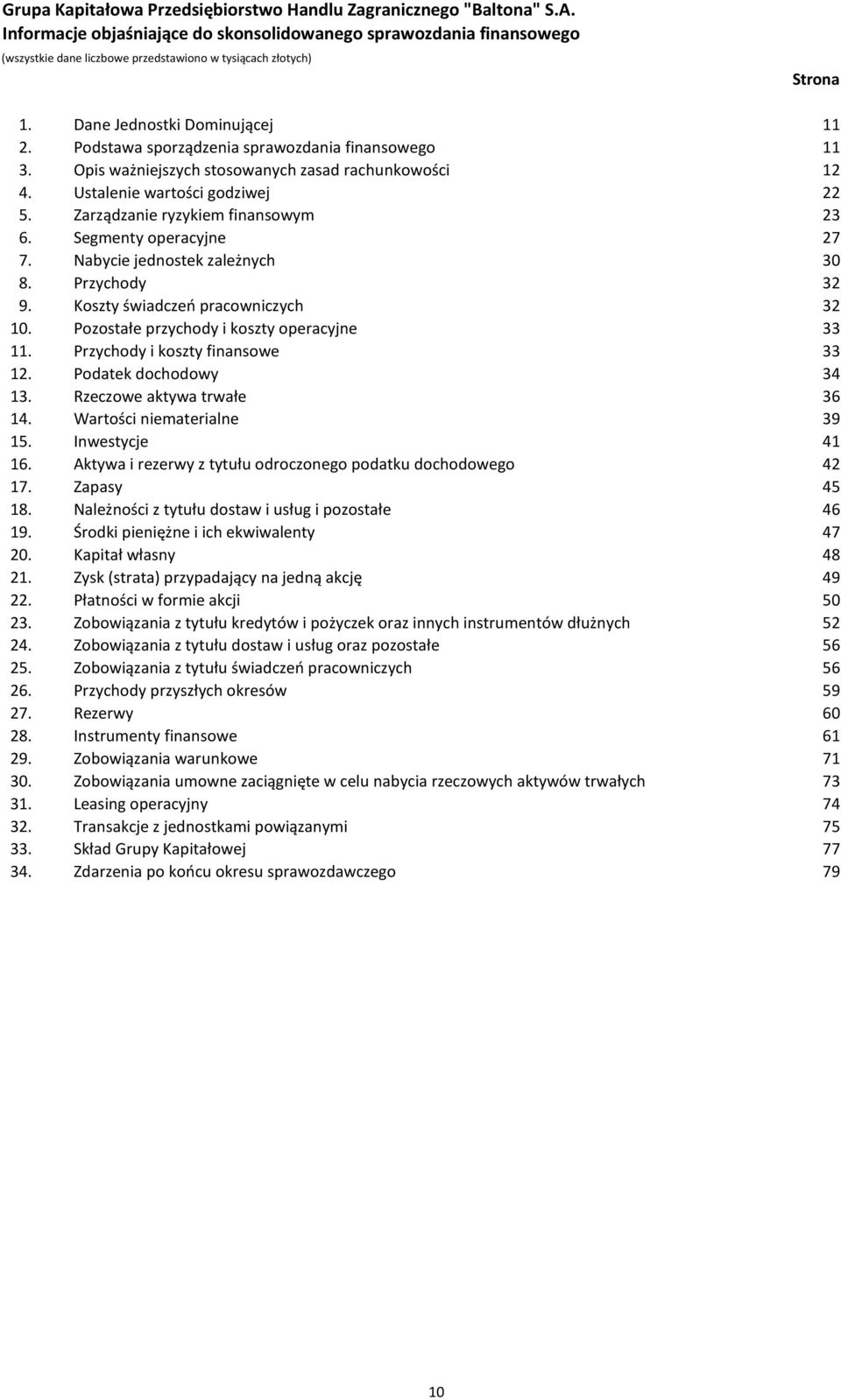 Przychody i koszty finansowe 33 12. Podatek dochodowy 34 13. Rzeczowe aktywa trwałe 36 14. Wartości niematerialne 39 15. Inwestycje 41 16.
