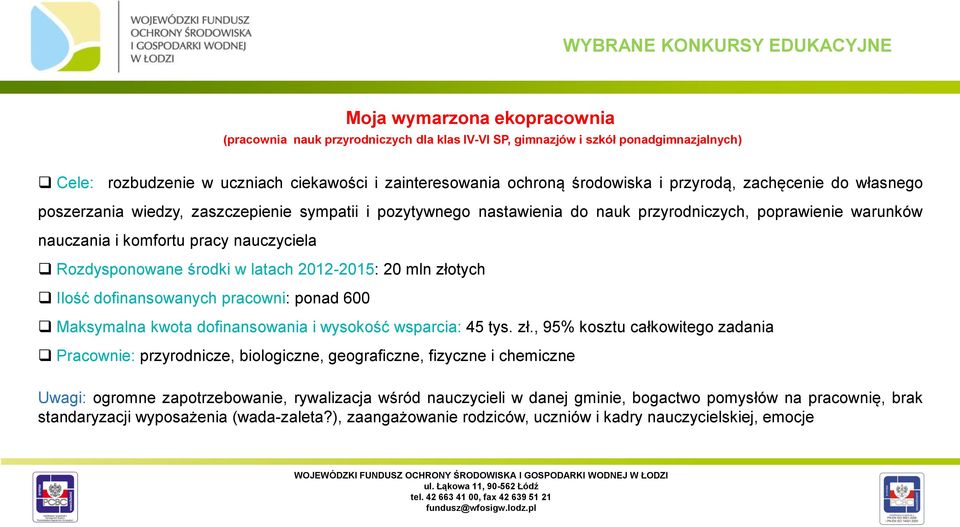 komfortu pracy nauczyciela Rozdysponowane środki w latach 2012-2015: 20 mln zło