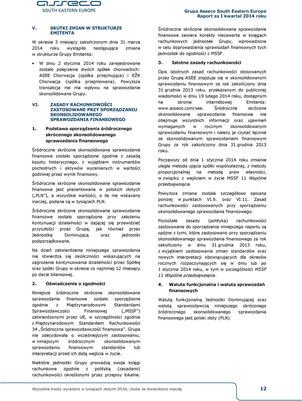 zostało połączenie dwóch spółek chorwackich: ASEE Chorwacja (spółka przejmująca) i EŽR Chorwacja (spółka przejmowana). Powyższa transakcja nie ma wpływu na sprawozdanie skonsolidowane Grupy.