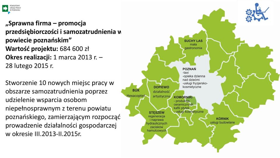 Stworzenie 10 nowych miejsc pracy w obszarze samozatrudnienia poprzez udzielenie wsparcia osobom