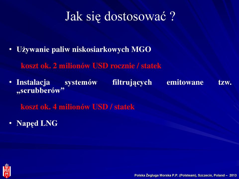 2 milionów USD rocznie / statek Instalacja