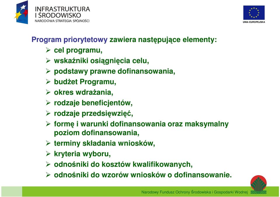 przedsięwzięć, formę i warunki dofinansowania oraz maksymalny poziom dofinansowania, terminy