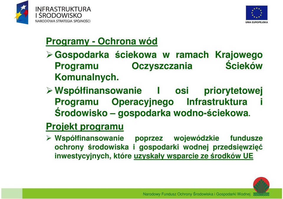 Współfinansowanie I osi priorytetowej Programu Operacyjnego Infrastruktura i Środowisko