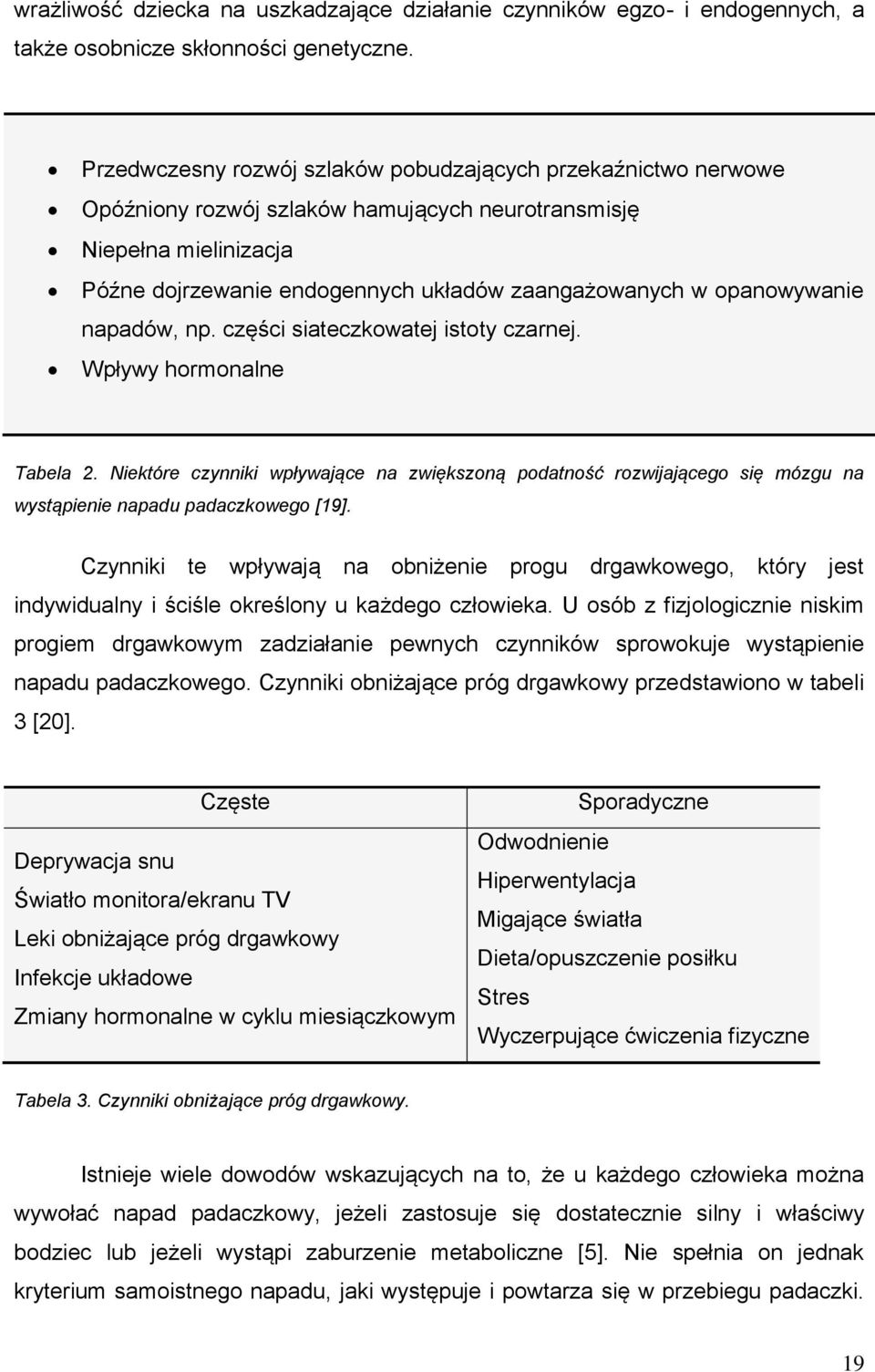 opanowywanie napadów, np. części siateczkowatej istoty czarnej. Wpływy hormonalne Tabela 2.