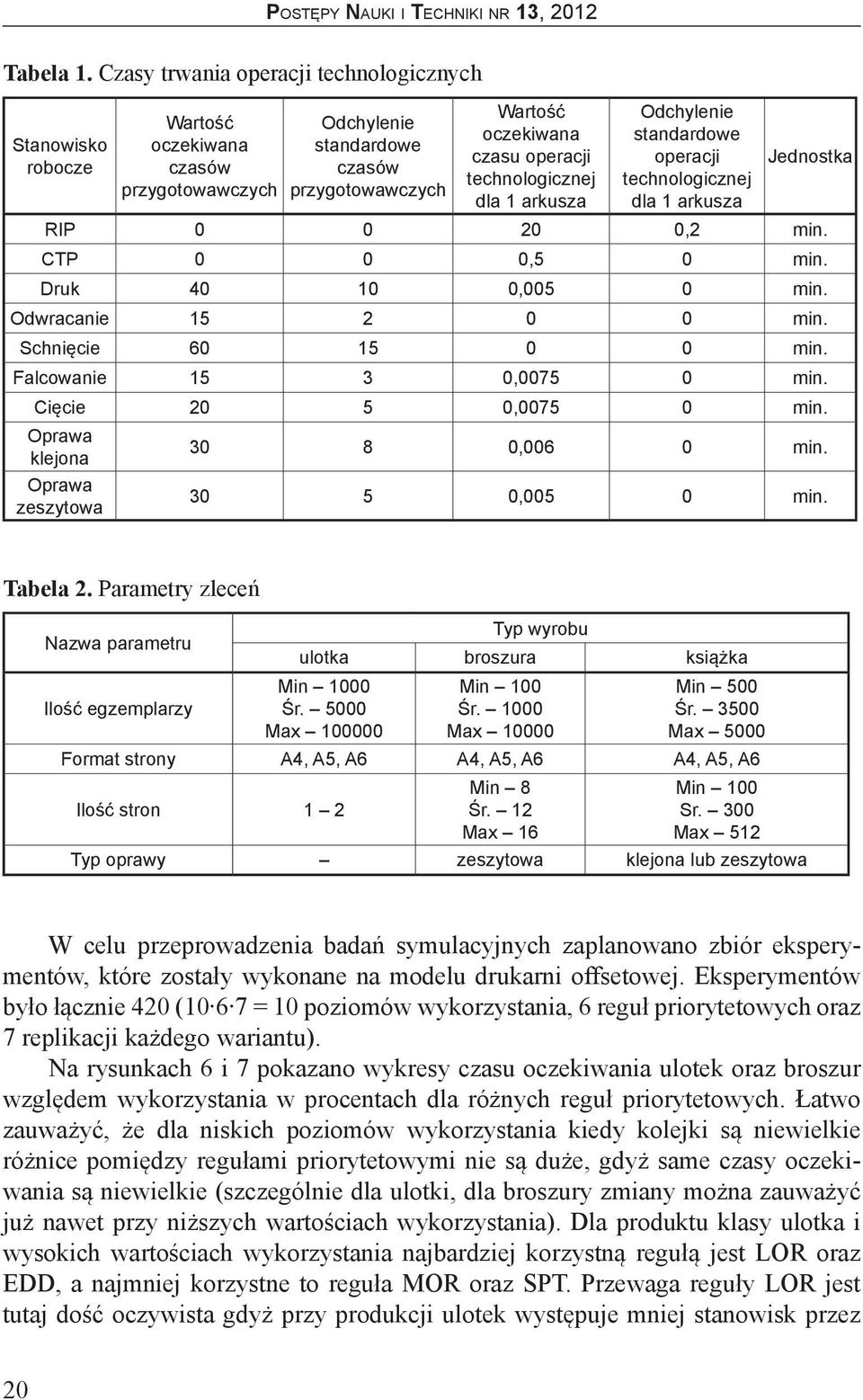 dla 1 arkusza Odchylenie standardowe operacji technologicznej dla 1 arkusza Jednostka RIP 0 0 20 0,2 min. CTP 0 0 0,5 0 min. Druk 40 10 0,005 0 min. Odwracanie 15 2 0 0 min. Schnięcie 60 15 0 0 min.