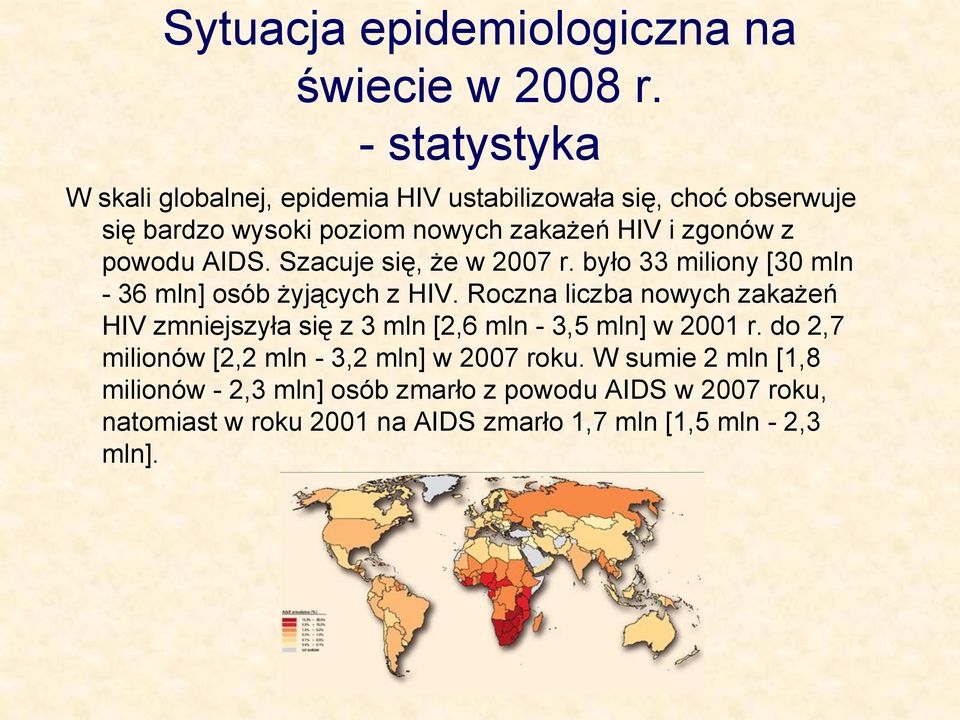 powodu AIDS. Szacuje się, że w 2007 r. było 33 miliony [30 mln - 36 mln] osób żyjących z HIV.