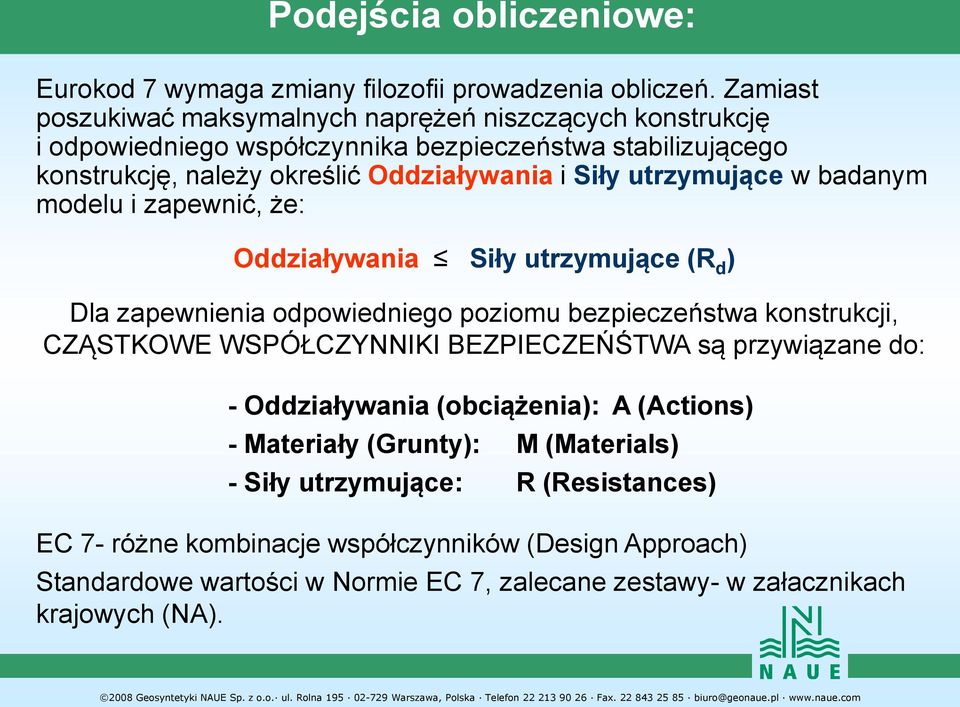 utrzymujące w badanym modelu i zapewnić, że: Oddziaływania Siły utrzymujące (R d ) Dla zapewnienia odpowiedniego poziomu bezpieczeństwa konstrukcji, CZĄSTKOWE WSPÓŁCZYNNIKI