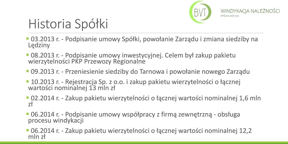 z o.o. i zakup pakietu wierzytelności o łącznej wartości nominalnej 13 mln zł 02.2014 r.