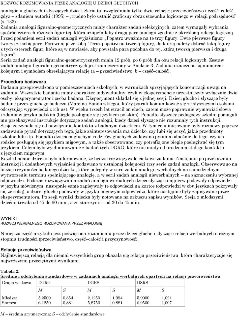 Zadania analogii figuralno-geometrycznych miały charakter zadań selekcyjnych, zatem wymagały wybrania spośród czterech różnych figur tej, która uzupełniłaby drugą parę analogii zgodnie z określoną