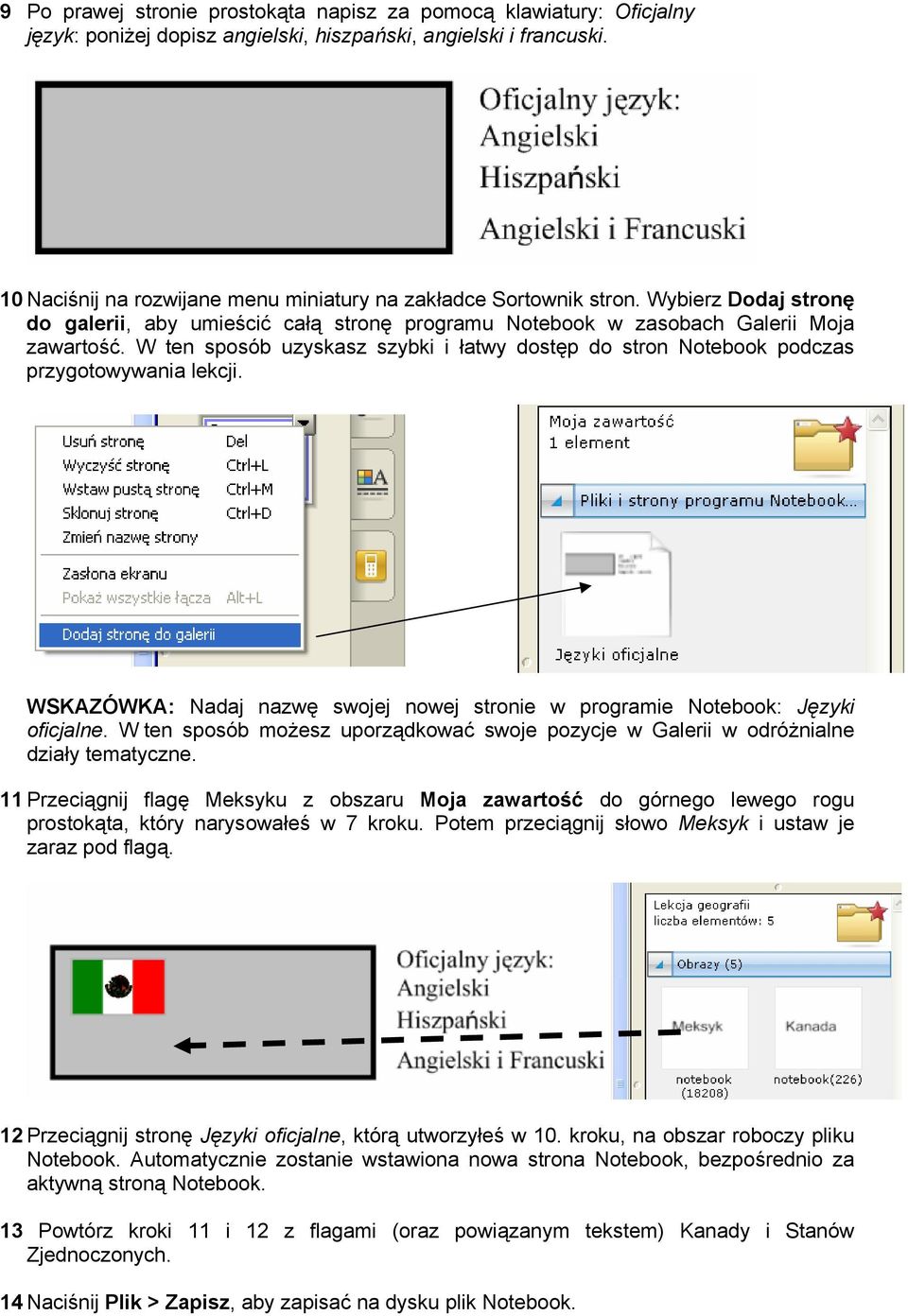 W ten sposób uzyskasz szybki i łatwy dostęp do stron Notebook podczas przygotowywania lekcji. WSKAZÓWKA: Nadaj nazwę swojej nowej stronie w programie Notebook: Języki oficjalne.