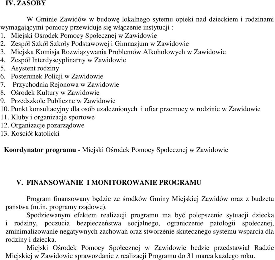 Posterunek Policji w Zawidowie 7. Przychodnia Rejonowa w Zawidowie 8. Ośrodek Kultury w Zawidowie 9. Przedszkole Publiczne w Zawidowie 10.