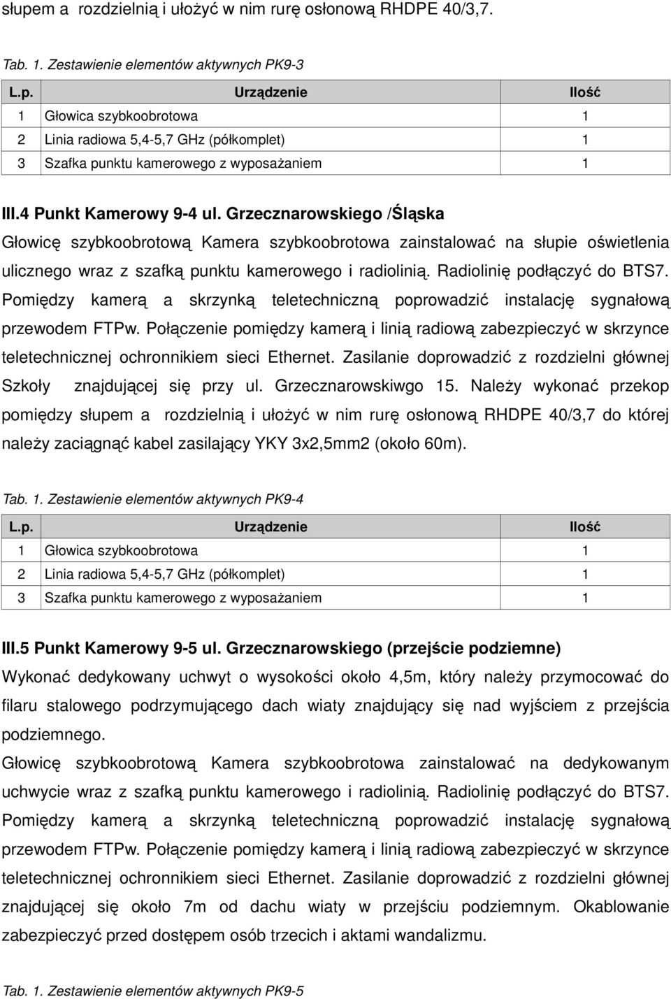 Pomiędzy kamerą a skrzynką teletechniczną poprowadzić instalację sygnałową przewodem FTPw.