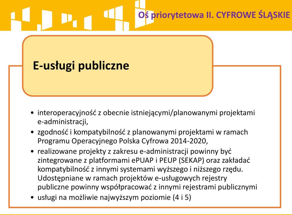 planowanymi projektami w ramach Programu Operacyjnego Polska Cyfrowa 2014-2020, realizowane projekty z zakresu e-administracji powinny być