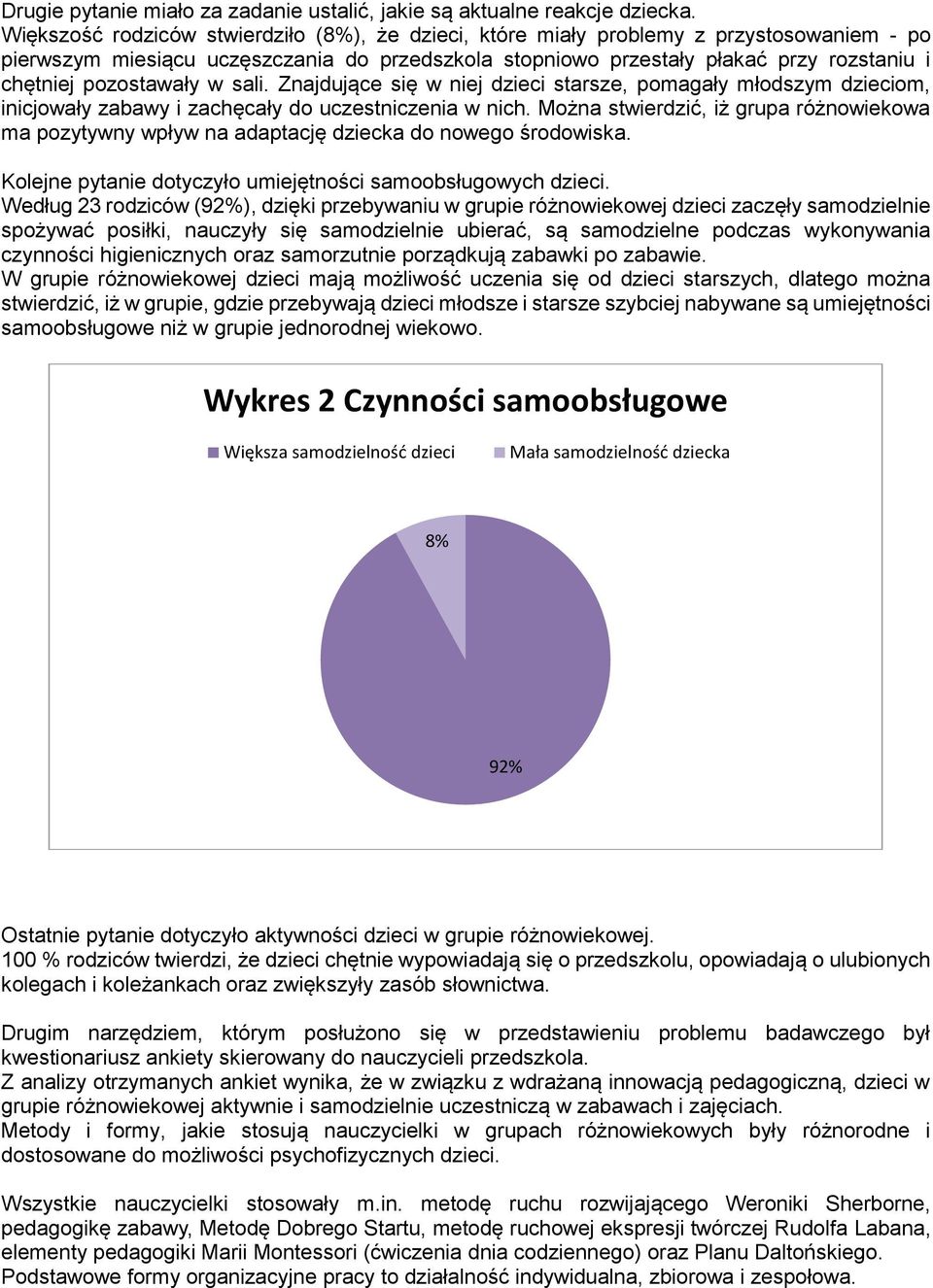 pozostawały w sali. Znajdujące się w niej dzieci starsze, pomagały młodszym dzieciom, inicjowały zabawy i zachęcały do uczestniczenia w nich.