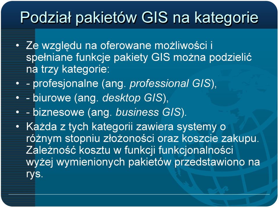 desktop GIS), - biznesowe (ang. business GIS).