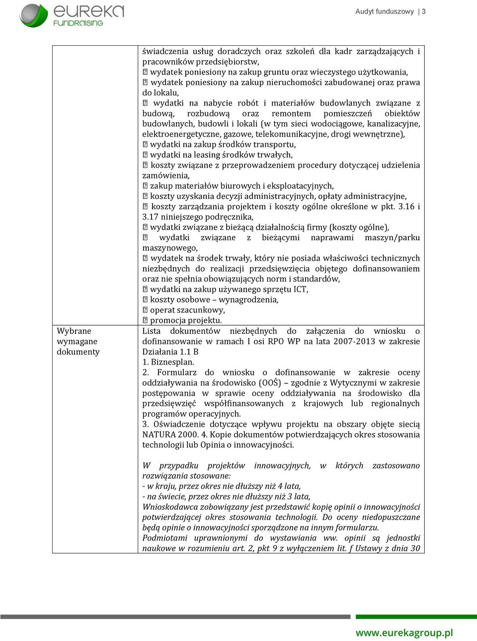 17 niniejszego podręcznika, działalnością firmy (koszty ogólne), maszynowego, niezbędnych do realizacji przedsięwzięcia objętego dofinansowaniem oraz nie spełnia obowiązujących norm i standardów,