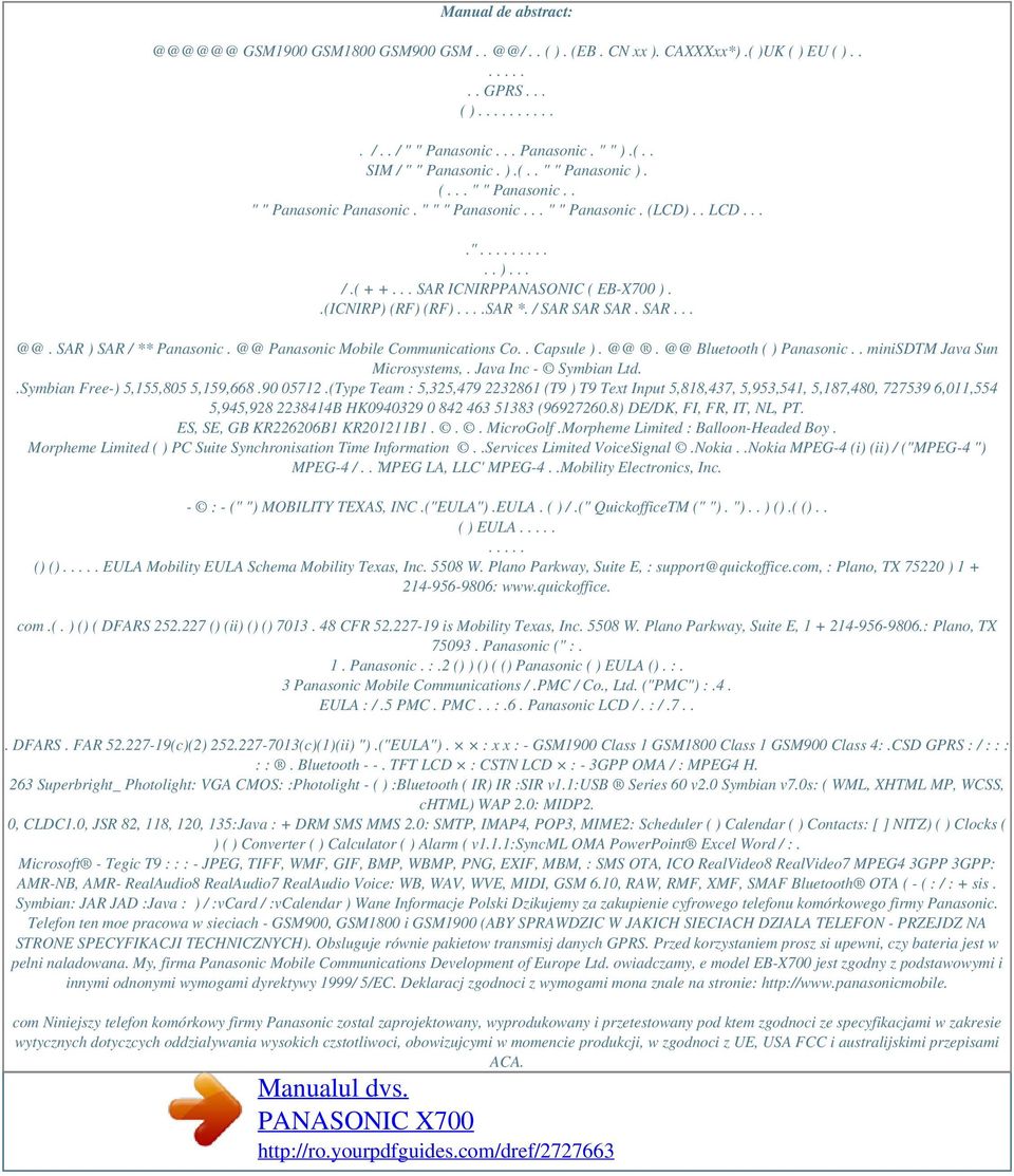 ...SAR *. / SAR SAR SAR. SAR... @@. SAR ) SAR / ** Panasonic. @@ Panasonic Mobile Communications Co.. Capsule ). @@. @@ Bluetooth ( ) Panasonic.. minisdtm Java Sun Microsystems,.